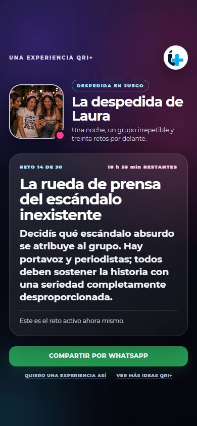 Pantalla pública de QRi+ Despedidas