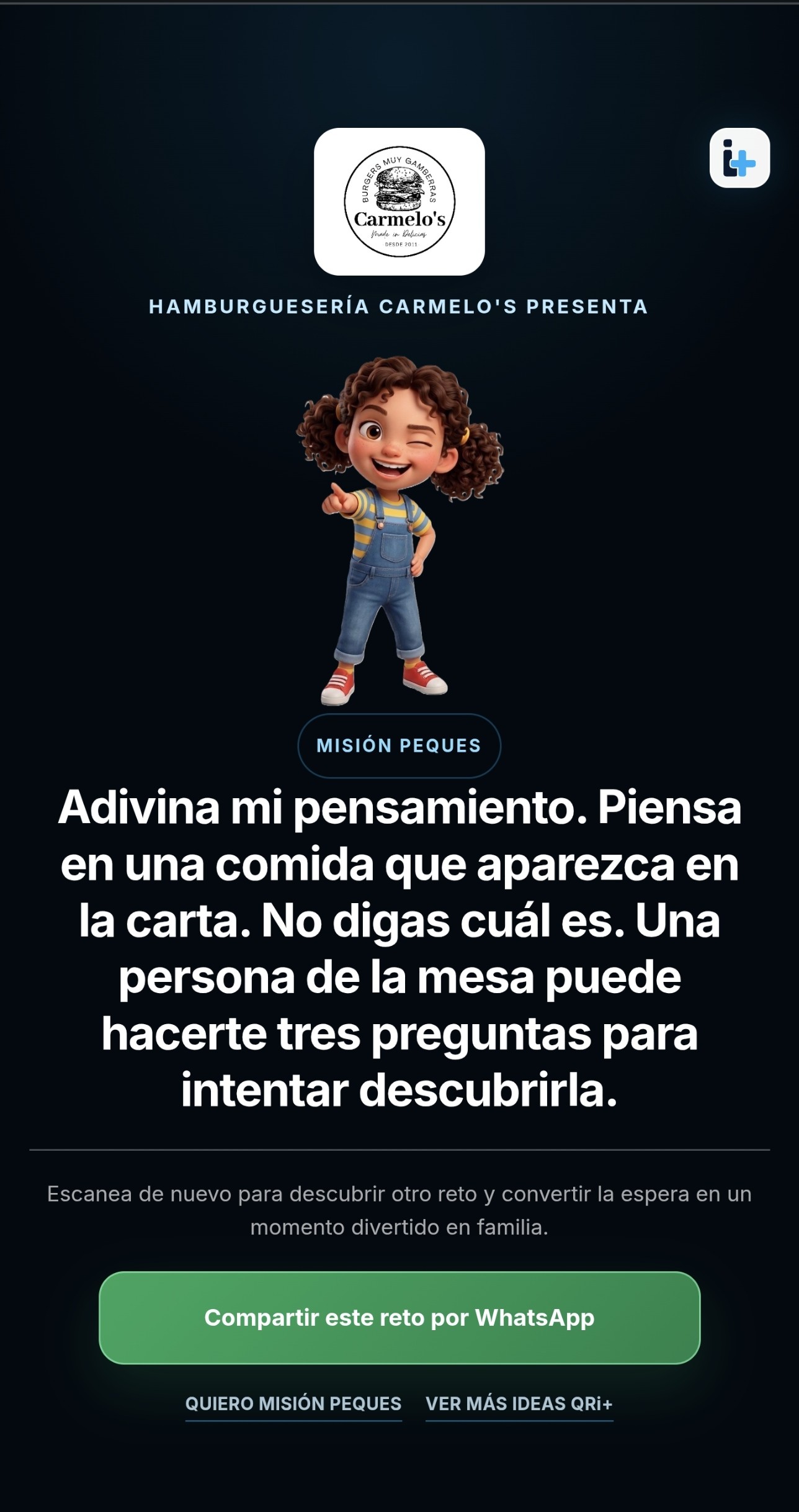 Ejemplo de pantalla Misión Peques en móvil