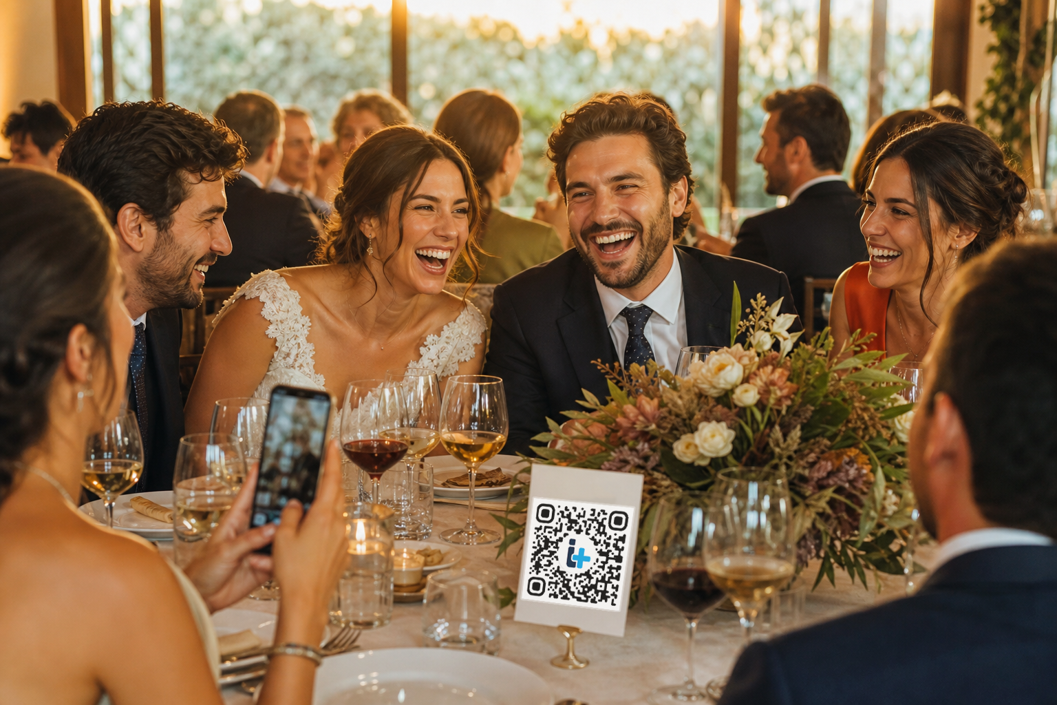 Boda con invitados disfrutando de una experiencia QRi+