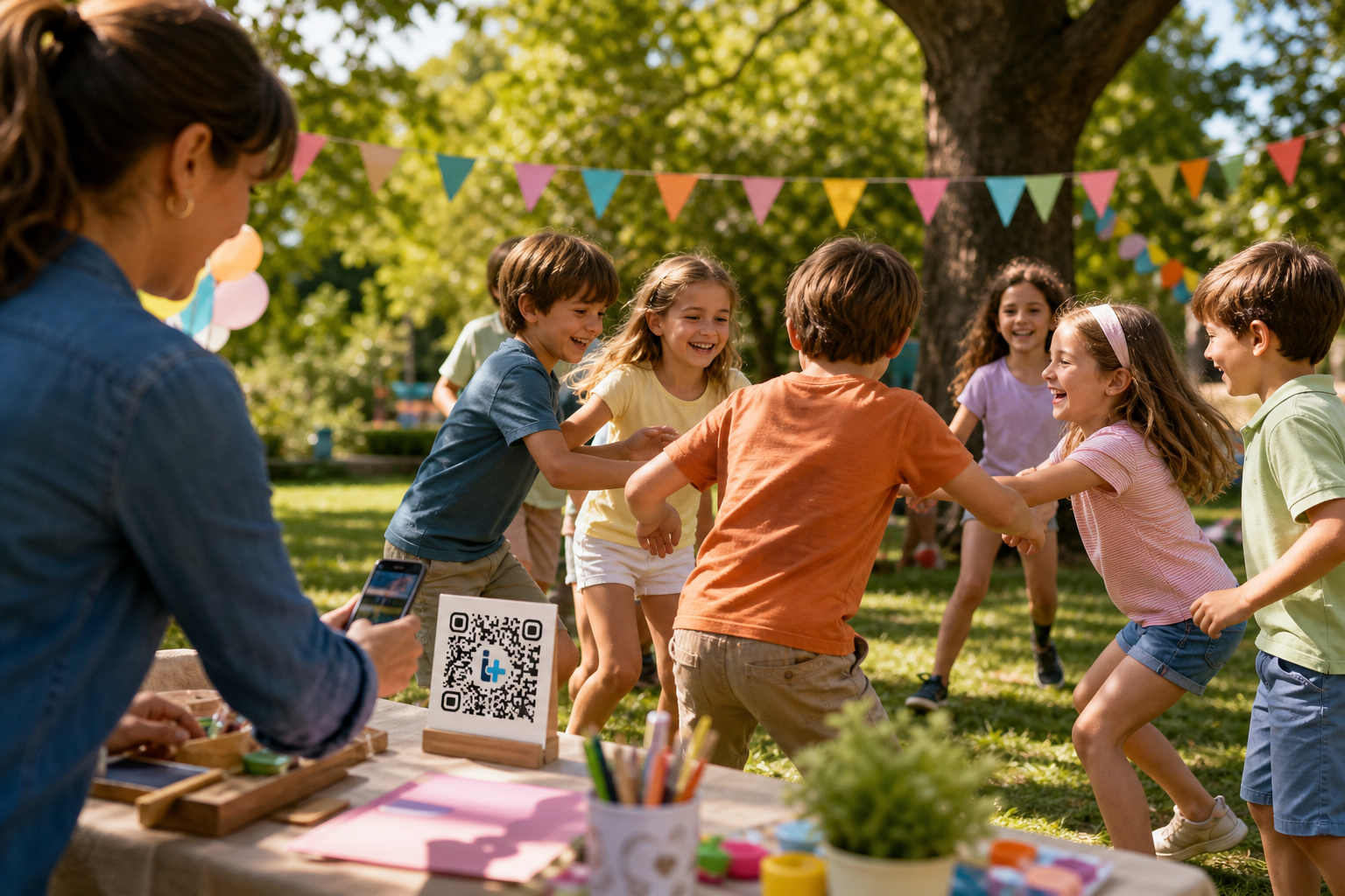 Niños disfrutando de una experiencia QRi+ en un cumpleaños infantil